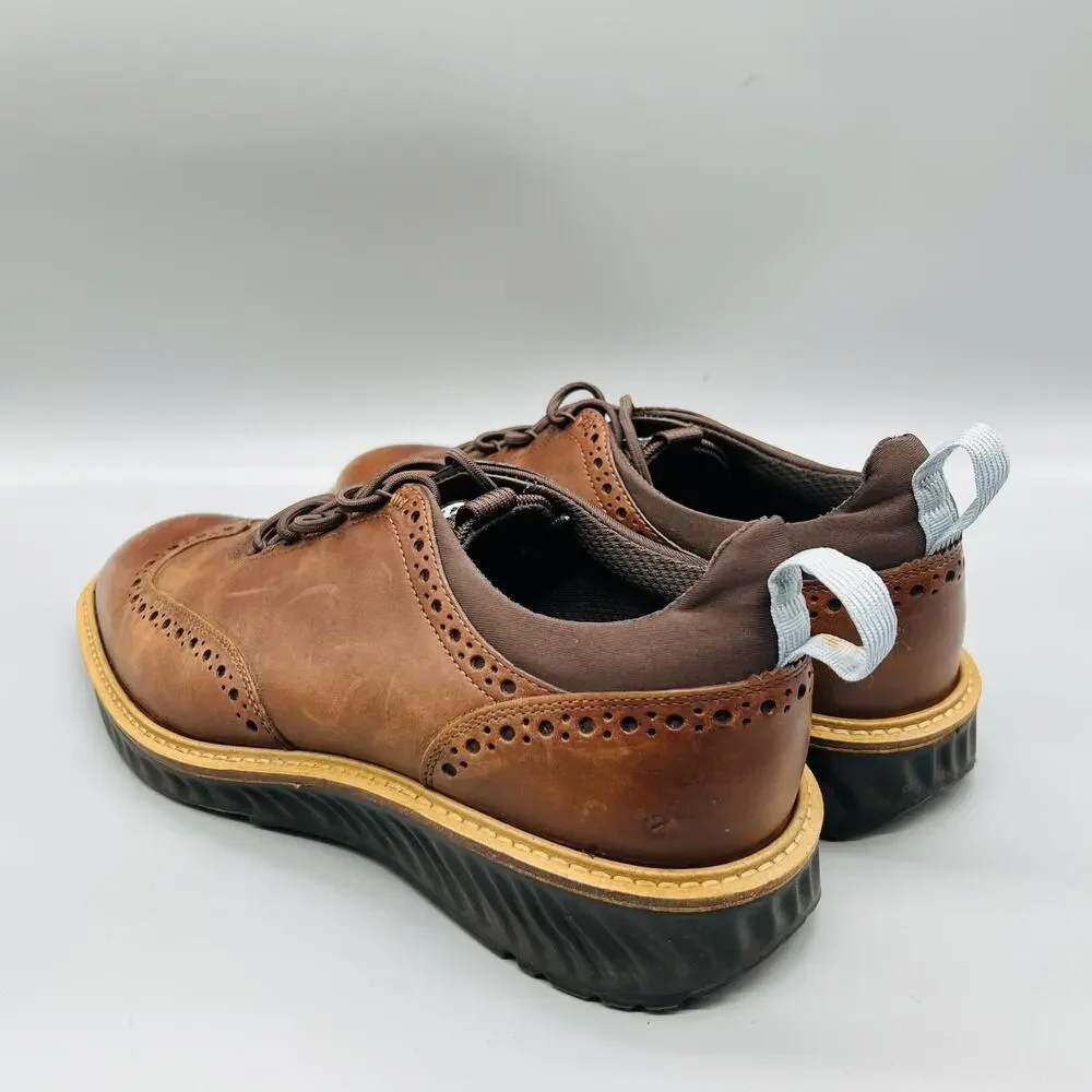 ECCO Shoes Mens 7.5 Brown Leather ST1 Wingtip Low Top Casual Sneakers Comfort